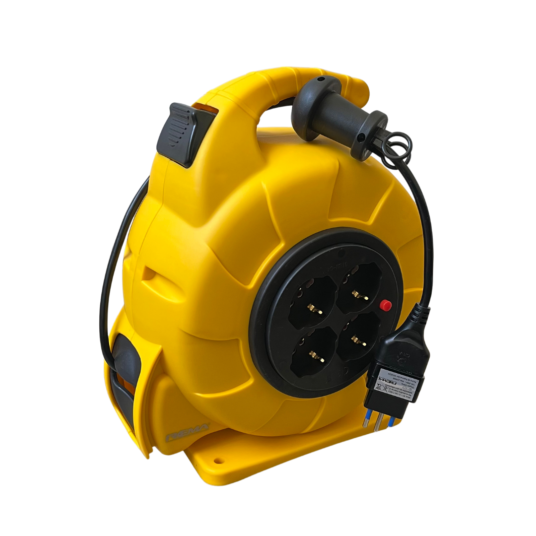ALARGADOR CARRETE RETRACTIL REMA PORTATIL 4P 16A 250V 15 MTS